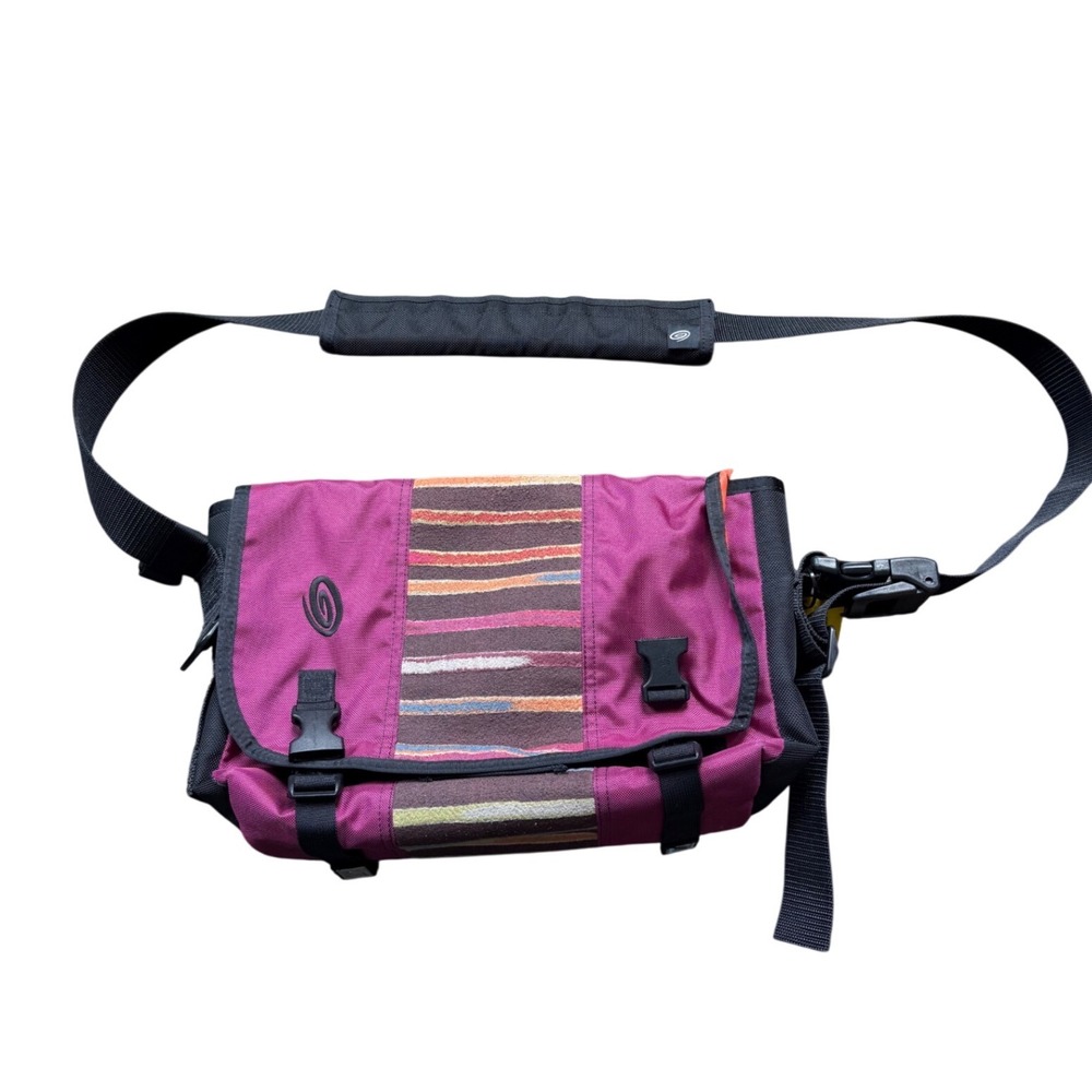 Timbuk2 Messenger Bag Unisex Small Magenta Pink Striped Excellent Commuter Bag